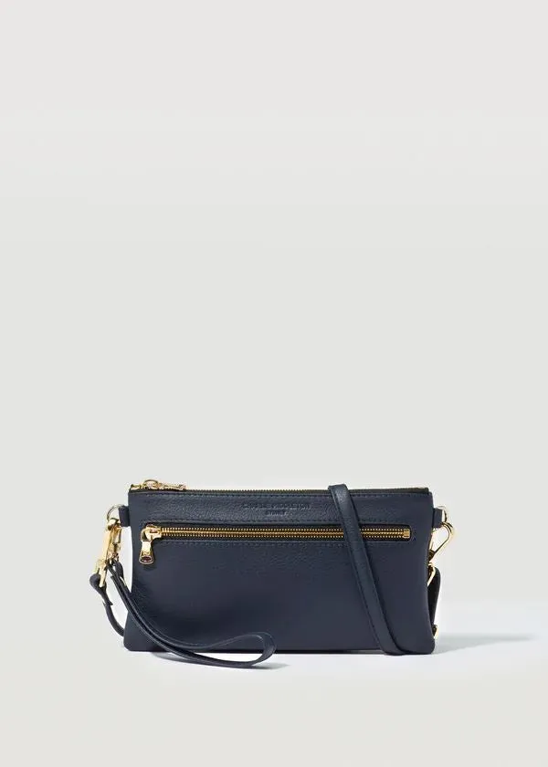 CHARLIE MIDDLETON Navy Nappa Mini Dual Zip Crossbody Bag - Gold