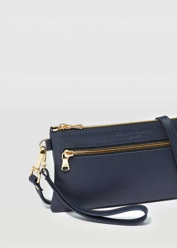 CHARLIE MIDDLETON Navy Nappa Mini Dual Zip Crossbody Bag - Gold