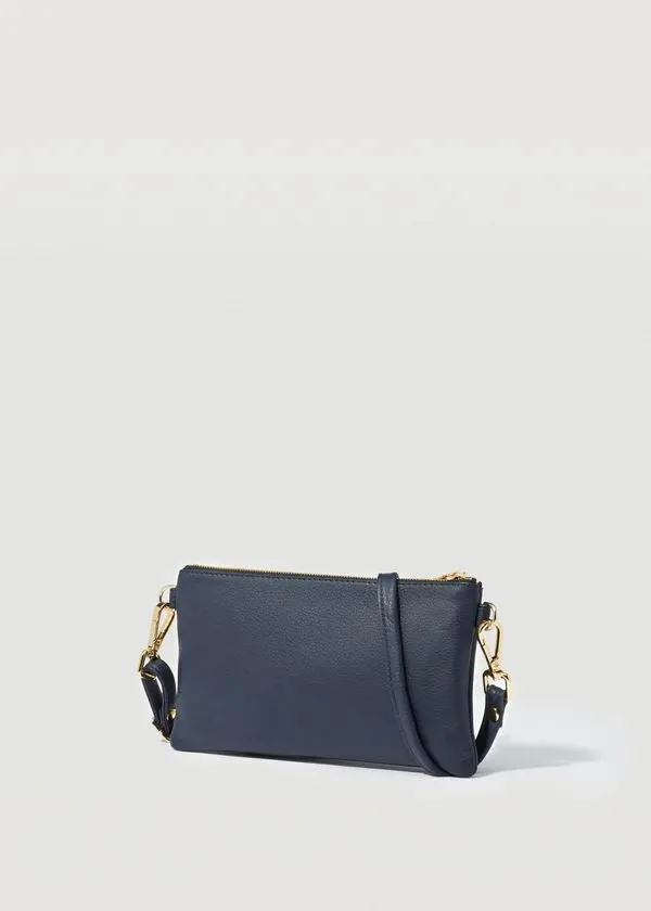 CHARLIE MIDDLETON Navy Nappa Mini Dual Zip Crossbody Bag - Gold
