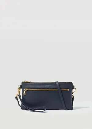 CHARLIE MIDDLETON Navy Nappa Mini Dual Zip Crossbody Bag - Gold