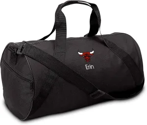 Chicago Bulls Personalized Duffel Bags for Kids - Official NBA Logo Embroidery, Removable Shoulder Strap, Polyester, 19” x 14” (Black)