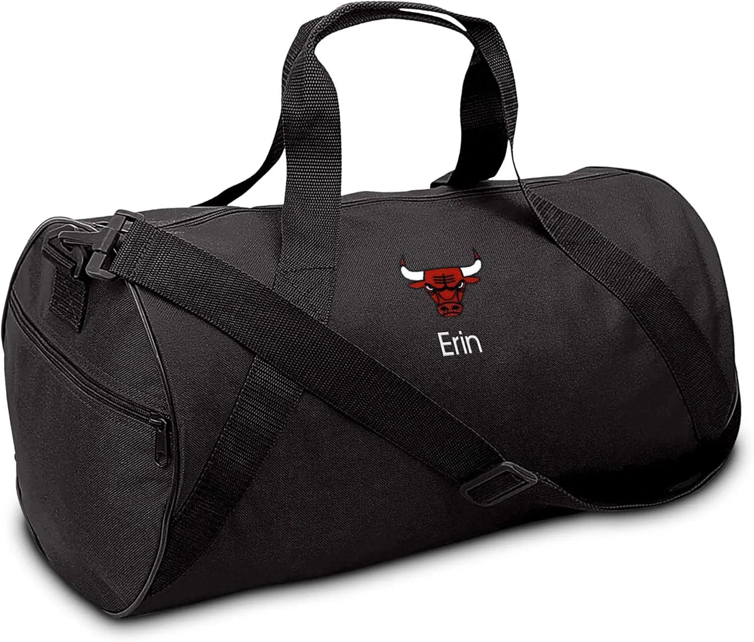 Chicago Bulls Personalized Duffel Bags for Kids - Official NBA Logo Embroidery, Removable Shoulder Strap, Polyester, 19” x 14” (Black)