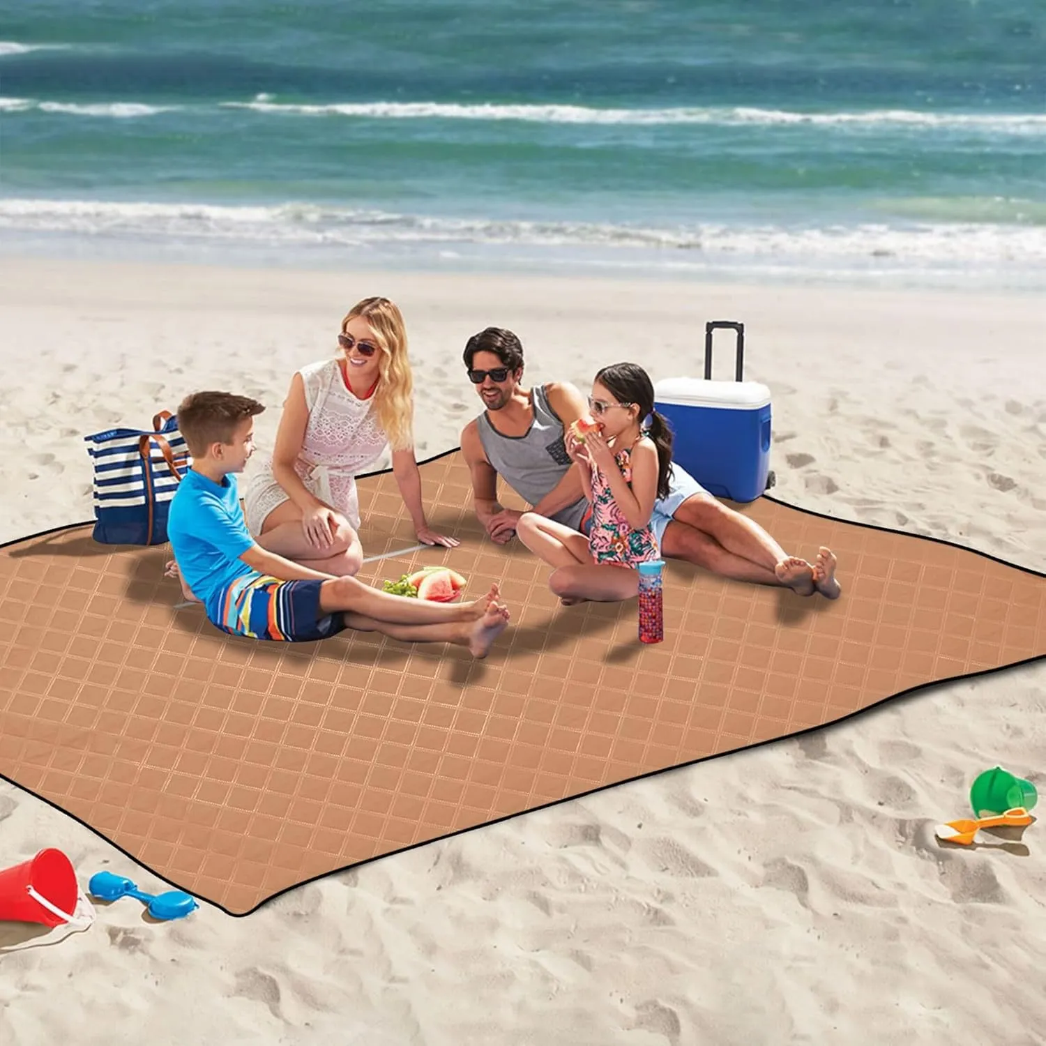 CHIFIGNO Apricot Waterproof Beach Blanket Oversized Print Kids Camping Mat for Grass Cute Picnic Blankets Foldable 80" x 60"