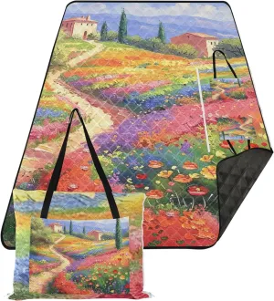 CHIFIGNO Colorful Painting Flowers Landscape Sand Free Beach Blanket Waterproof Print Outdoor Mat for Camping Cute Picnic Blanket Mat Foldable 80" x 60"