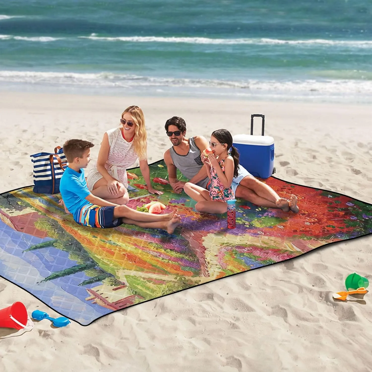 CHIFIGNO Colorful Painting Flowers Landscape Sand Free Beach Blanket Waterproof Print Outdoor Mat for Camping Cute Picnic Blanket Mat Foldable 80" x 60"