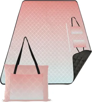 CHIFIGNO Coral Pink Light Cyan Gradient Cute Picnic Blankets Foldable Waterproof Beach Blanket Sand Proof Outdoor Blanket Camping Mat 80" x 60"