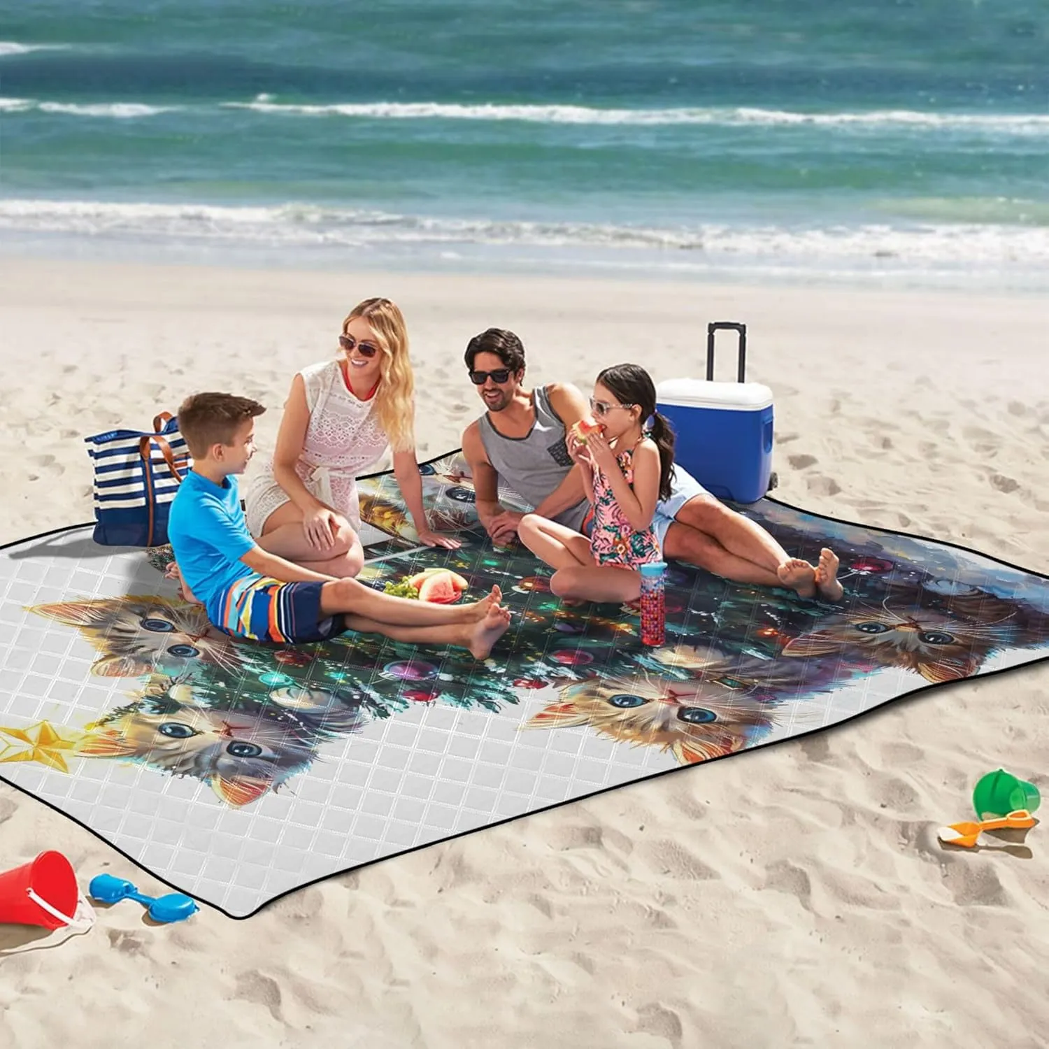 CHIFIGNO Cute Cat Tree Picnic Supplies Foldable Mat Waterproof Beach Blanket Sandproof Outdoor Blankets for Grass 80" x 60"