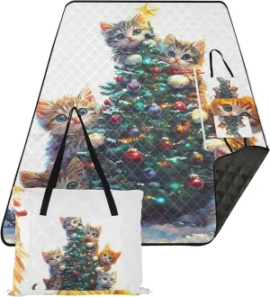 CHIFIGNO Cute Cat Tree Picnic Supplies Foldable Mat Waterproof Beach Blanket Sandproof Outdoor Blankets for Grass 80" x 60"