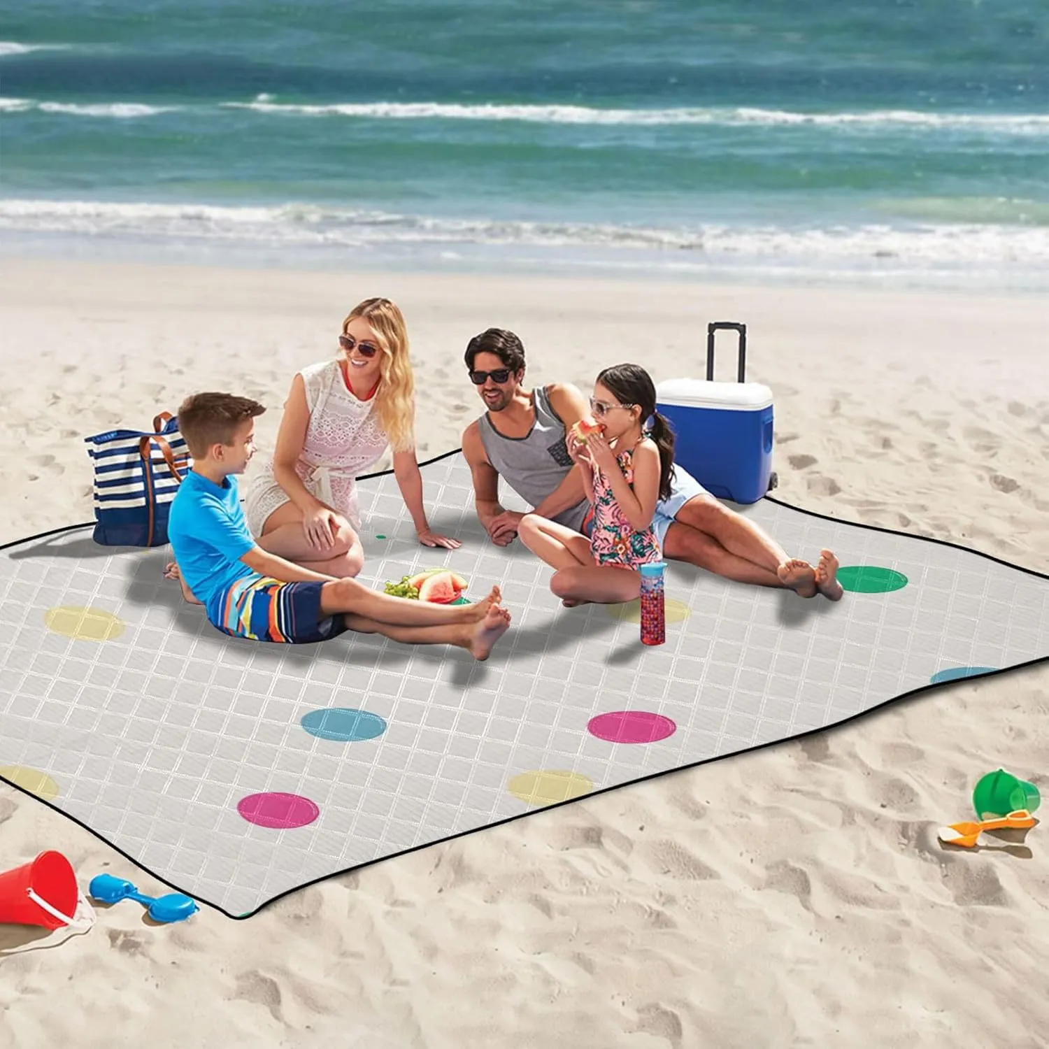 CHIFIGNO Cute Dots Colorful Pink Picnic Blanket Foldable Oversized Beach Blanket Waterproof Print Kids Camping Mat for Grass 80" x 60"