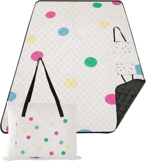 CHIFIGNO Cute Dots Colorful Pink Picnic Blanket Foldable Oversized Beach Blanket Waterproof Print Kids Camping Mat for Grass 80" x 60"