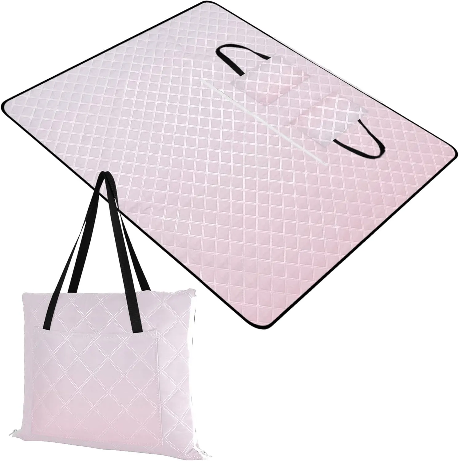 CHIFIGNO Cute Pink Gradient Foldable Picnic Blankets Large Beach Blanket Waterproof Sandproof Print Outdoor Mat for Camping 80" x 60"