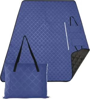 CHIFIGNO Dark Mineral Blue Cute Picnic Mat Foldable Sandproof Beach Blanket Waterproof Floral Camping Blanket for Grass 80" x 60"