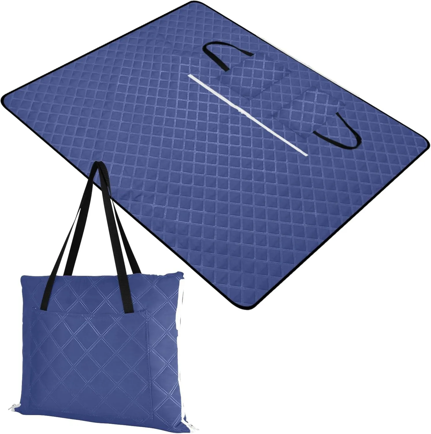CHIFIGNO Dark Mineral Blue Cute Picnic Mat Foldable Sandproof Beach Blanket Waterproof Floral Camping Blanket for Grass 80" x 60"