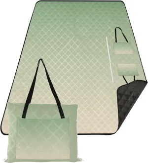 CHIFIGNO Dinosaur Green Blanched Almond Gradient Beach Mat Waterproof Sandproof Print Outdoor Mat for Camping Cute Picnic Mat Foldable 80" x 60"