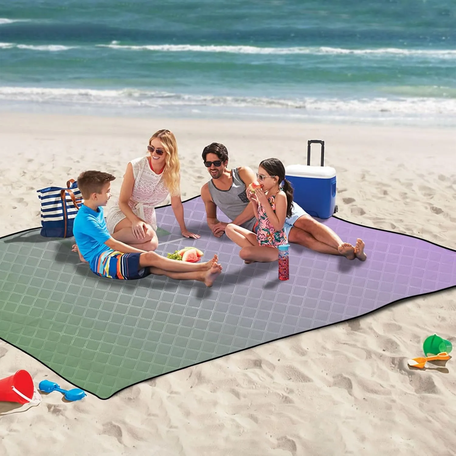 CHIFIGNO Dinosaur Green Mauve Gradient Waterproof Beach Blanket Sand Proof Outdoor Playmat Camping Blanket Foldable Picnic Mat Cute 80" x 60"