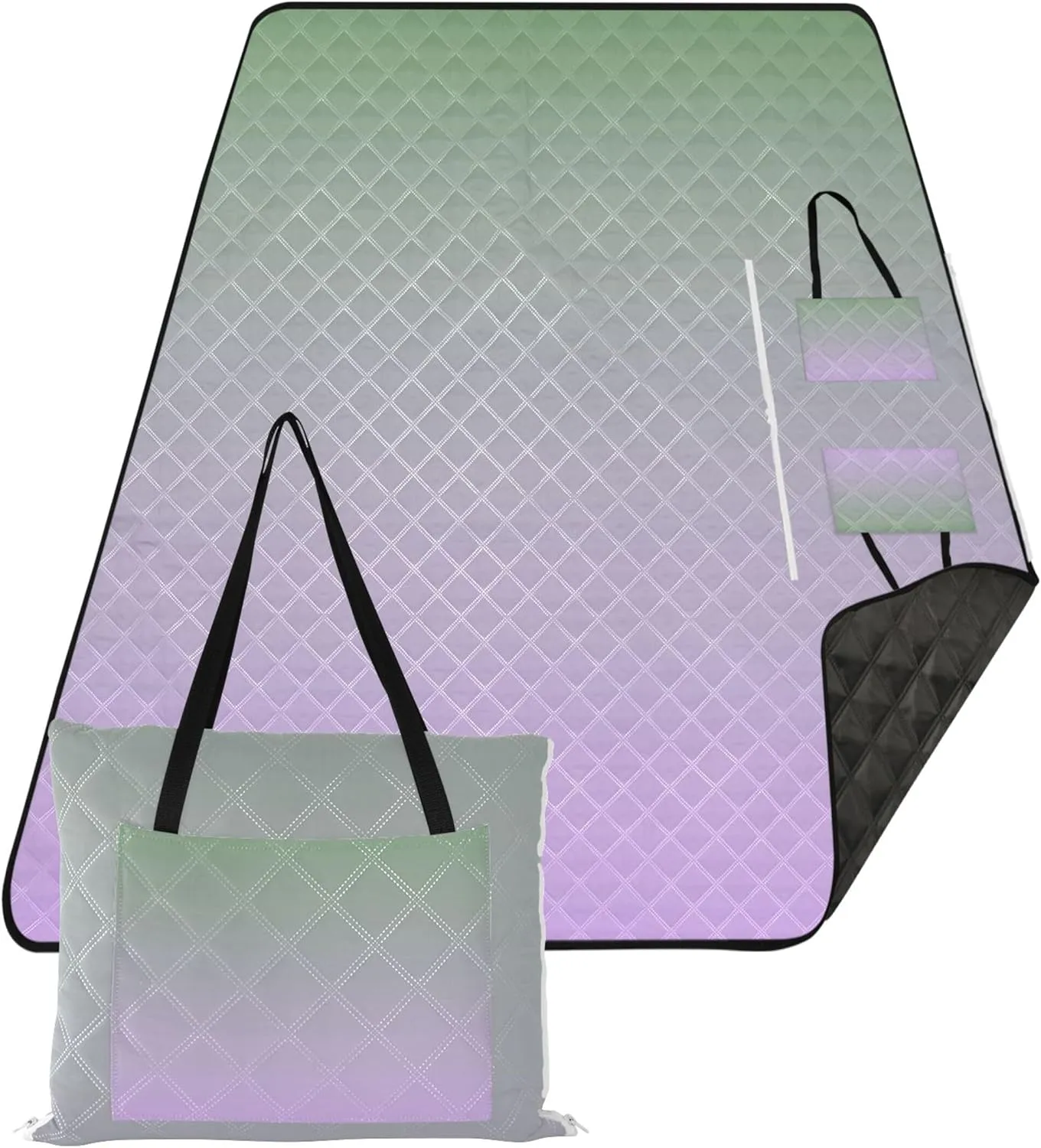 CHIFIGNO Dinosaur Green Mauve Gradient Waterproof Beach Blanket Sand Proof Outdoor Playmat Camping Blanket Foldable Picnic Mat Cute 80" x 60"