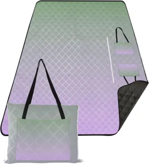 CHIFIGNO Dinosaur Green Mauve Gradient Waterproof Beach Blanket Sand Proof Outdoor Playmat Camping Blanket Foldable Picnic Mat Cute 80" x 60"