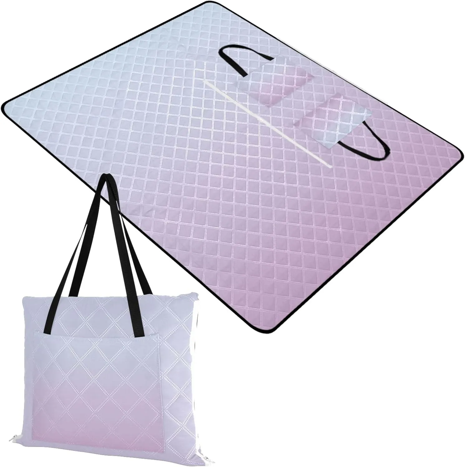 CHIFIGNO Elegant Blue Clematis Gradient Waterproof Beach Blanket Sandproof Cute Picnic Essentials Foldable Grass Blanket Camping Mat 80" x 60"