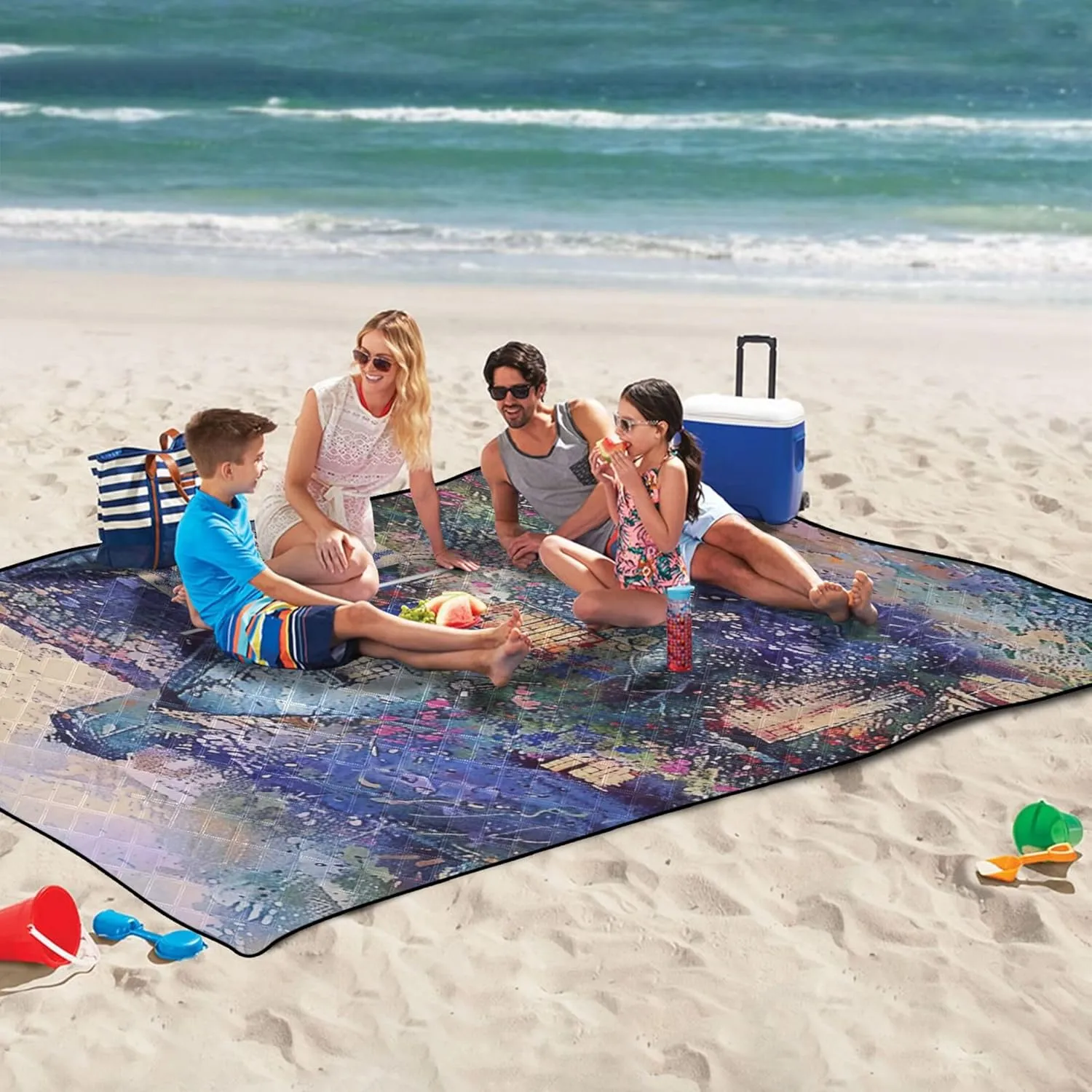 CHIFIGNO Fairyland Painting Cottage Waterproof Beach Blanket Sandproof Floral Grass Mats for Camping Foldable Picnic Blanket Cute 80" x 60"