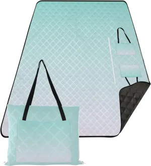 CHIFIGNO Green Blue Magnolia Gradient Pink Picnic Blanket Foldable Beach Blanket Sandproof Waterproof Floral Outdoor Camping Mat 80" x 60"