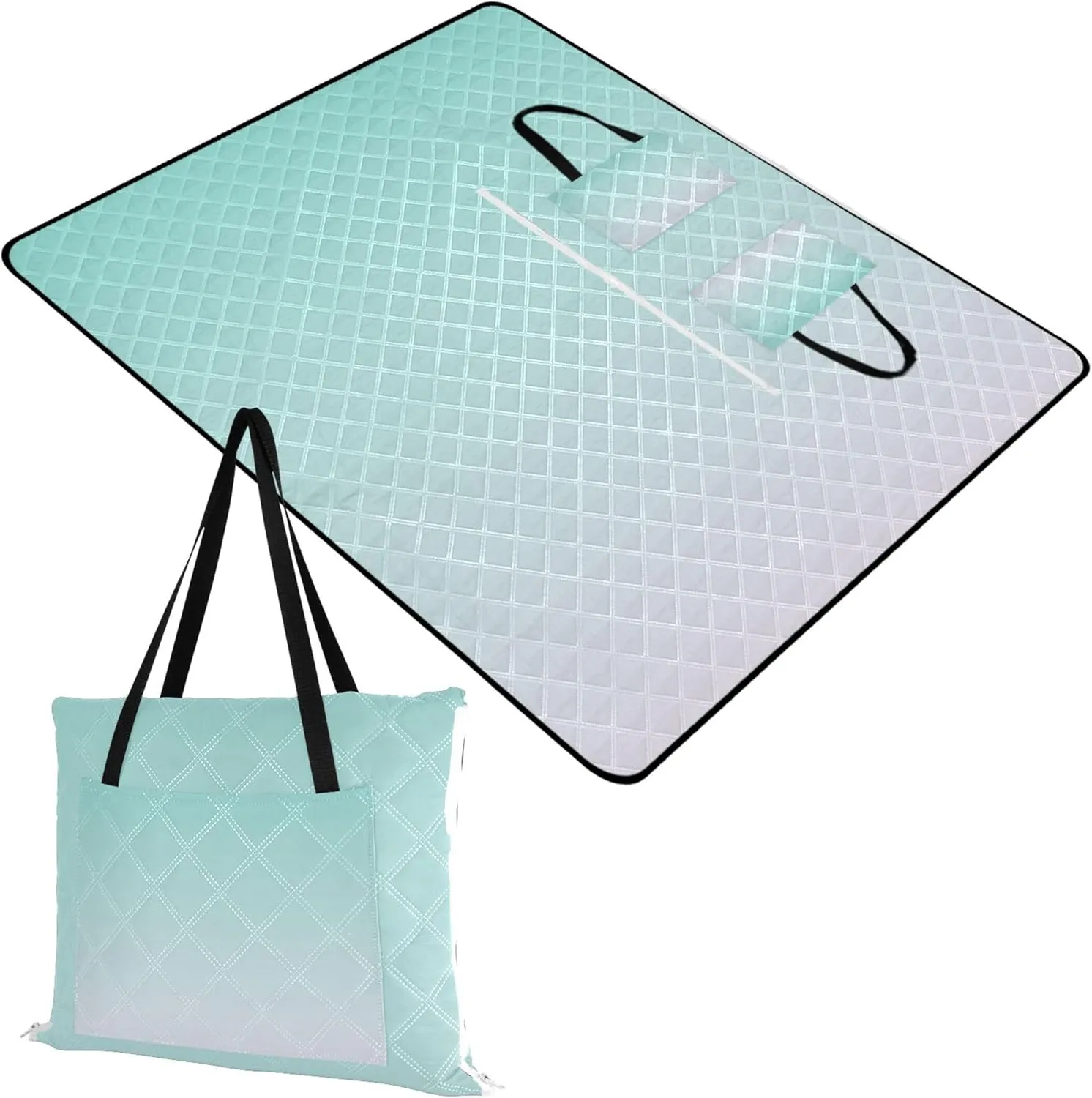 CHIFIGNO Green Blue Magnolia Gradient Pink Picnic Blanket Foldable Beach Blanket Sandproof Waterproof Floral Outdoor Camping Mat 80" x 60"