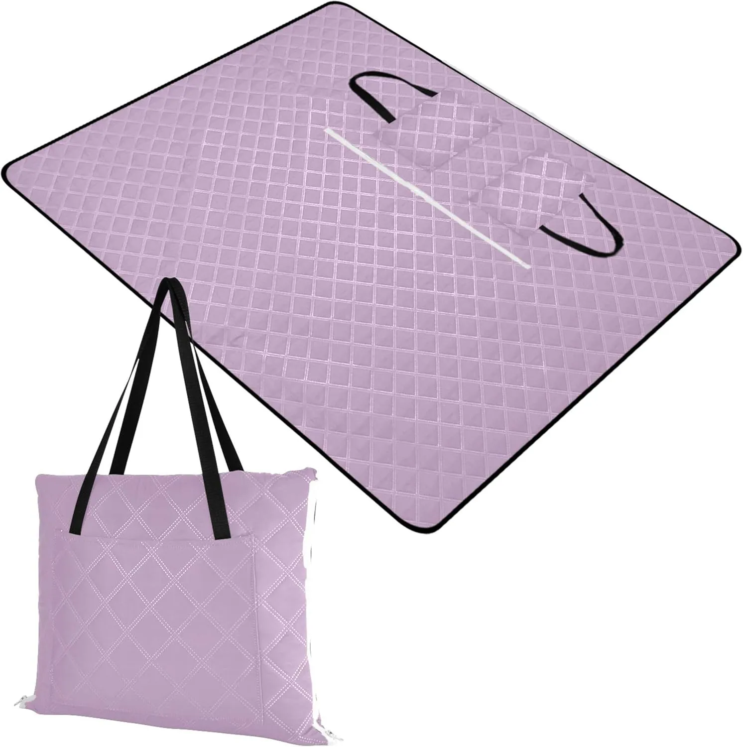 CHIFIGNO Lilac Lavender Beach Mat Waterproof Sandproof, Print Camping Blankets for Grass Foldable Picnic Blanket Cute, 80" x 60"
