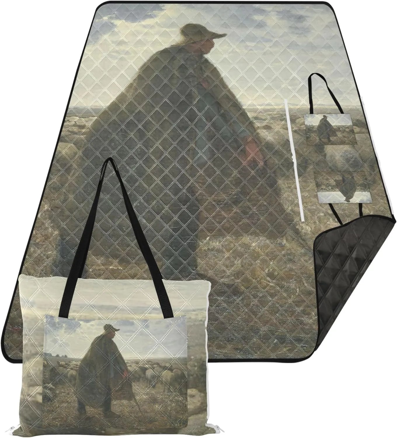 CHIFIGNO Millet Shepherd Prints Oversized Beach Blanket Waterproof Floral Tent Rugs for Camping Mat Cute Picnic Essentials Foldable 80" x 60"