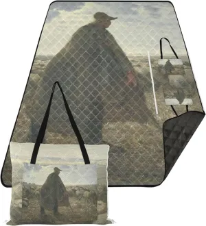 CHIFIGNO Millet Shepherd Prints Oversized Beach Blanket Waterproof Floral Tent Rugs for Camping Mat Cute Picnic Essentials Foldable 80" x 60"