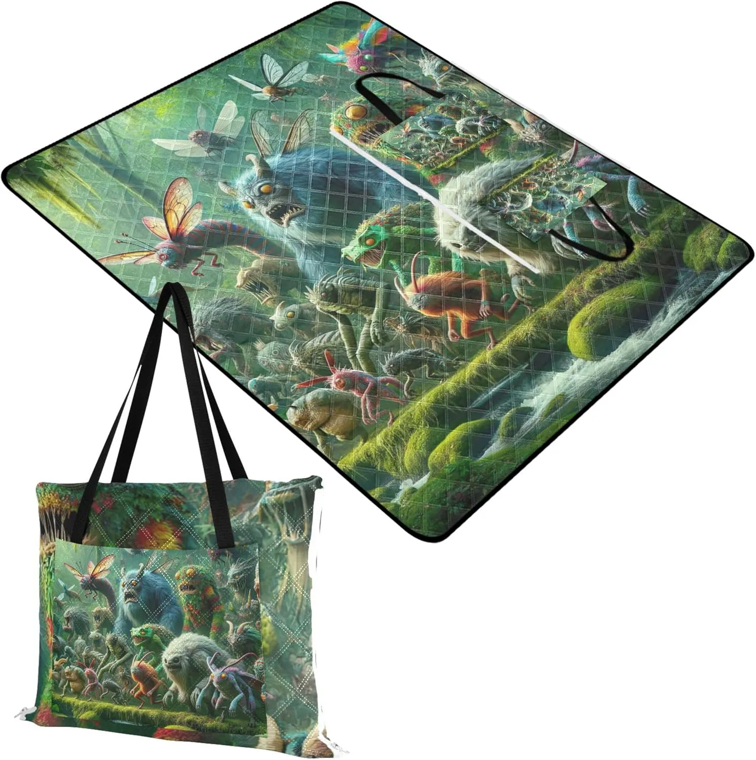 CHIFIGNO Monsters Jungle Adventure Oversized Beach Blanket Waterproof, Grass Blankets for Outdoors Foldable Mat Picnic Blanket, 80" x 60"