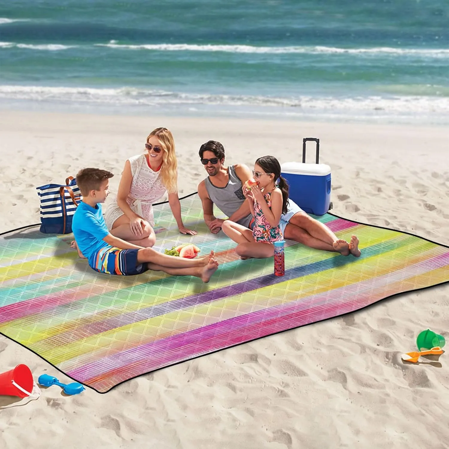 CHIFIGNO Pastel Vertical Stripes Colorful Sand Proof Beach Blanket Waterproof Cute Picnic Blankets Foldable Floral Tent Rugs for Camping Mat 80" x 60"