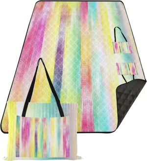 CHIFIGNO Pastel Vertical Stripes Colorful Sand Proof Beach Blanket Waterproof Cute Picnic Blankets Foldable Floral Tent Rugs for Camping Mat 80" x 60"