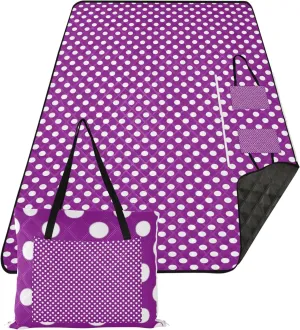 CHIFIGNO Purple Polka Dots Oversized Beach Blanket Waterproof Floral Outdoor Camping Mat Foldable Picnic Mat Cute 80" x 60"