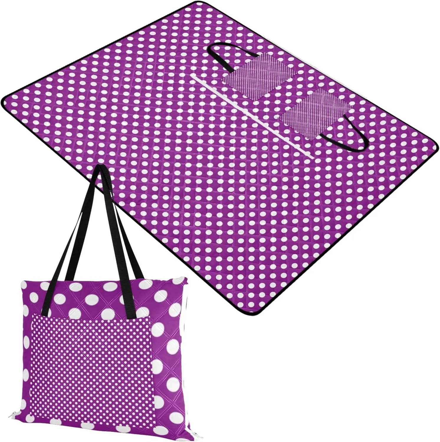 CHIFIGNO Purple Polka Dots Oversized Beach Blanket Waterproof Floral Outdoor Camping Mat Foldable Picnic Mat Cute 80" x 60"