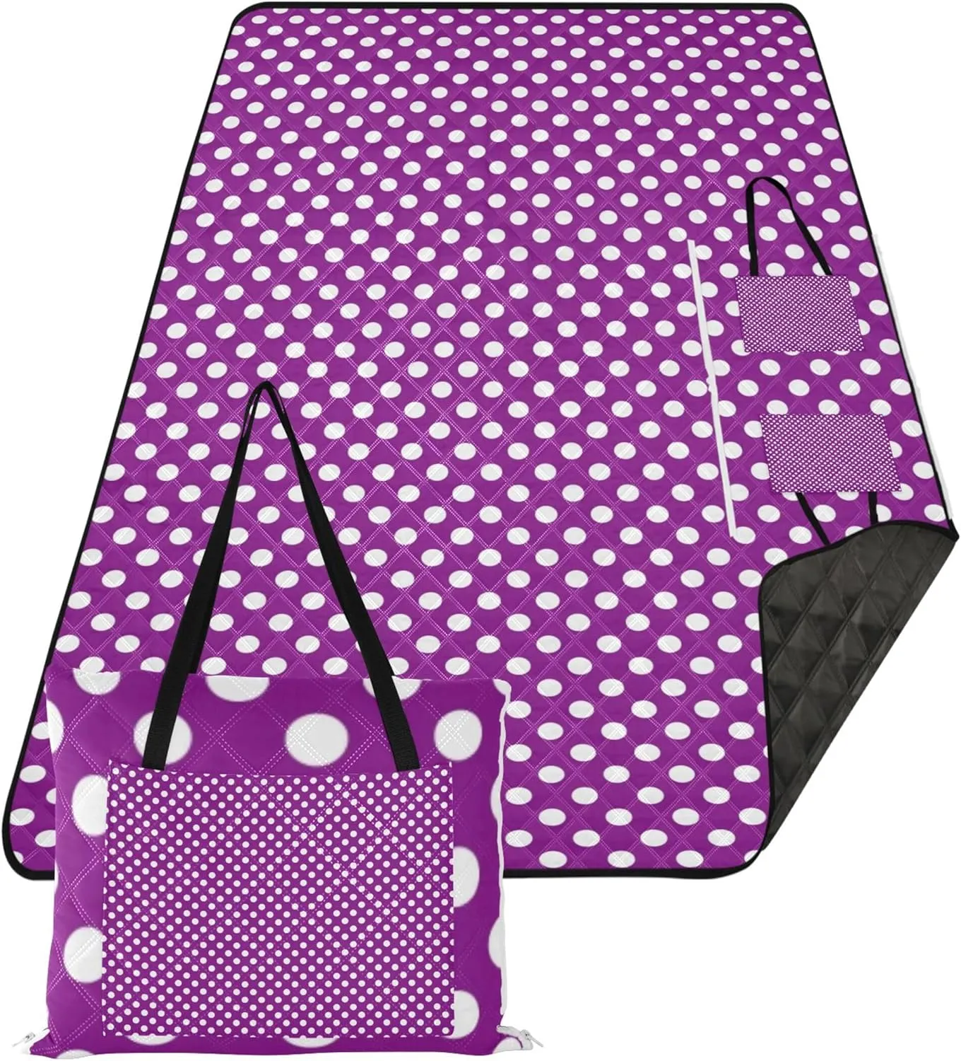 CHIFIGNO Purple Polka Dots Oversized Beach Blanket Waterproof Floral Outdoor Camping Mat Foldable Picnic Mat Cute 80" x 60"