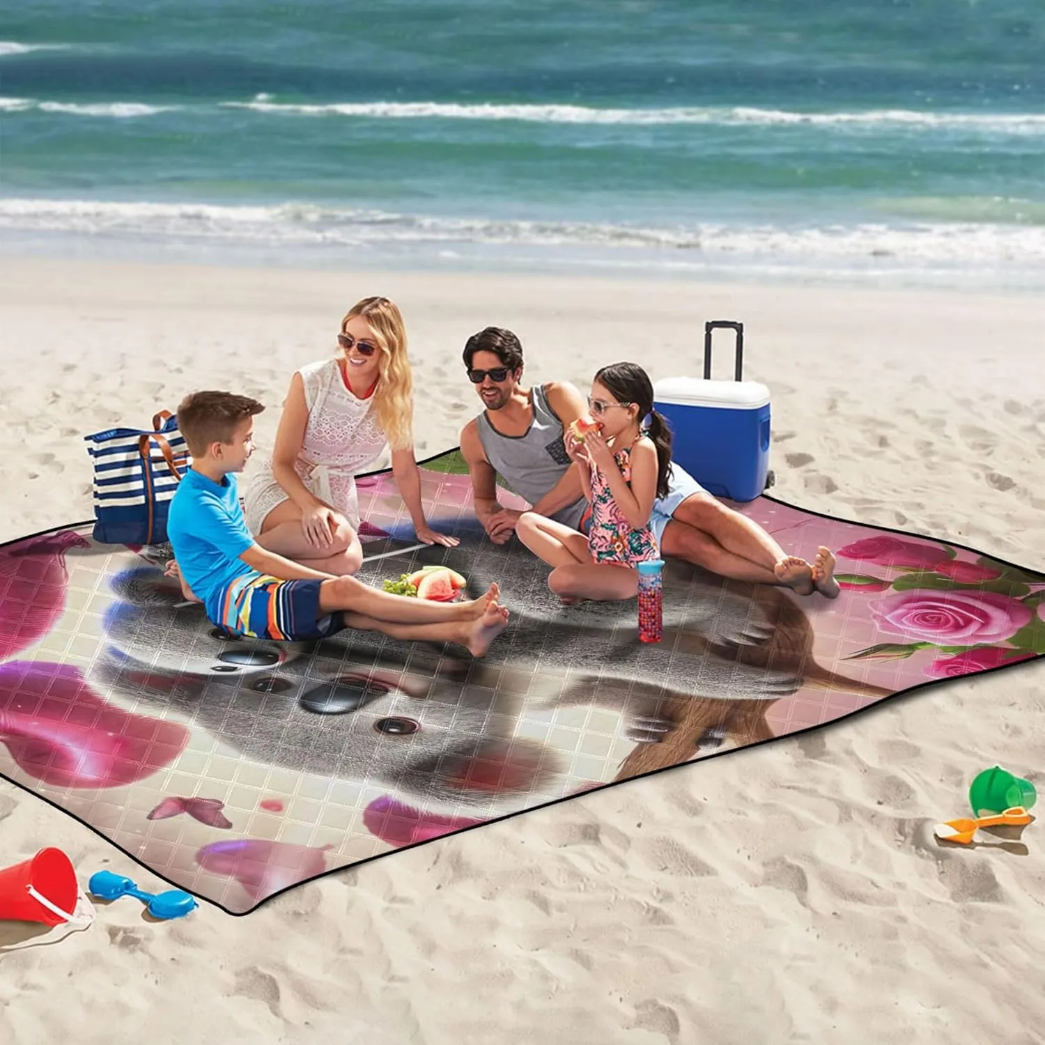 CHIFIGNO Romantic Koala Love Tree Foldable Mat Picnic Blanket Beach Blankets Waterproof Sandproof Floral Grass Mats for Camping 80" x 60"