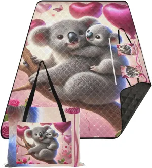 CHIFIGNO Romantic Koala Love Tree Foldable Mat Picnic Blanket Beach Blankets Waterproof Sandproof Floral Grass Mats for Camping 80" x 60"