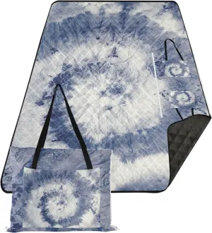 CHIFIGNO Tie Dye Swirl Blue Spiral Sand Proof Beach Blanket Waterproof Floral Tent Rugs for Camping Mat Picnic Supplies Foldable Mat 80" x 60"