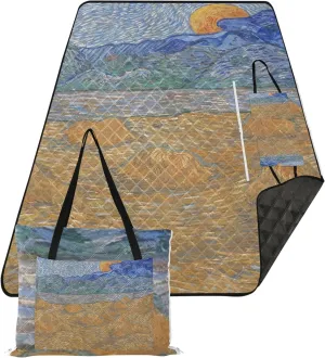 CHIFIGNO Vincent Vangogh Wheat Field Sand Free Beach Blanket Waterproof Cute Picnic Essentials Foldable Outdoor Playmat Camping Blanket 80" x 60"