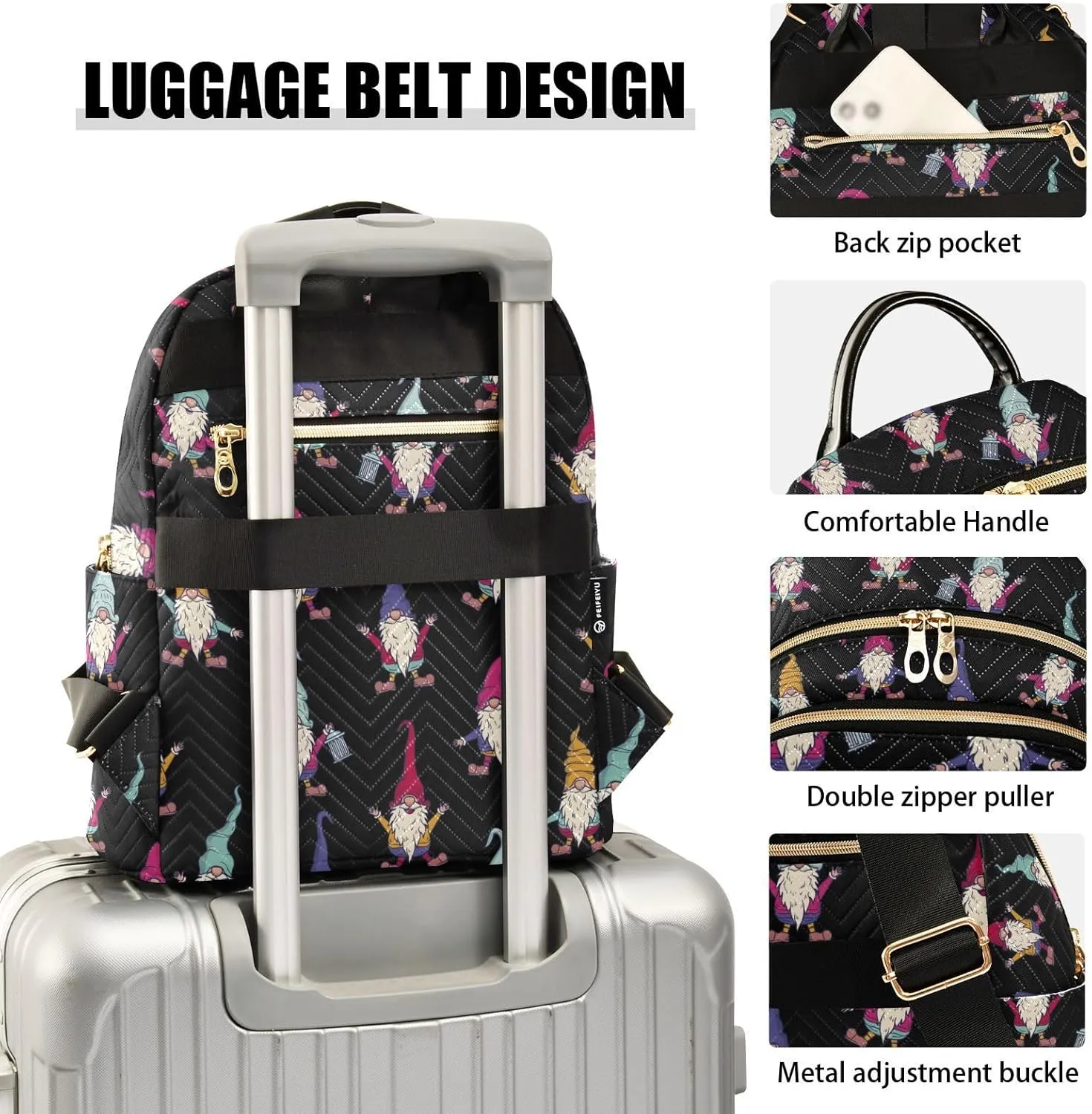 Christmas Gnome Mini Backpack for Women, Travel Backpack Purse for Ladies Fashion Shoulder Bag Daypack Travel Bag