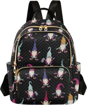 Christmas Gnome Mini Backpack for Women, Travel Backpack Purse for Ladies Fashion Shoulder Bag Daypack Travel Bag