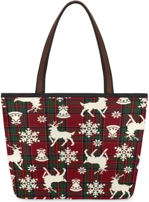 Christmas Snowflakes Moose Tote Bag Tote for Women Zipper Womens Handbags Tote Bag for Work Shopping Travel