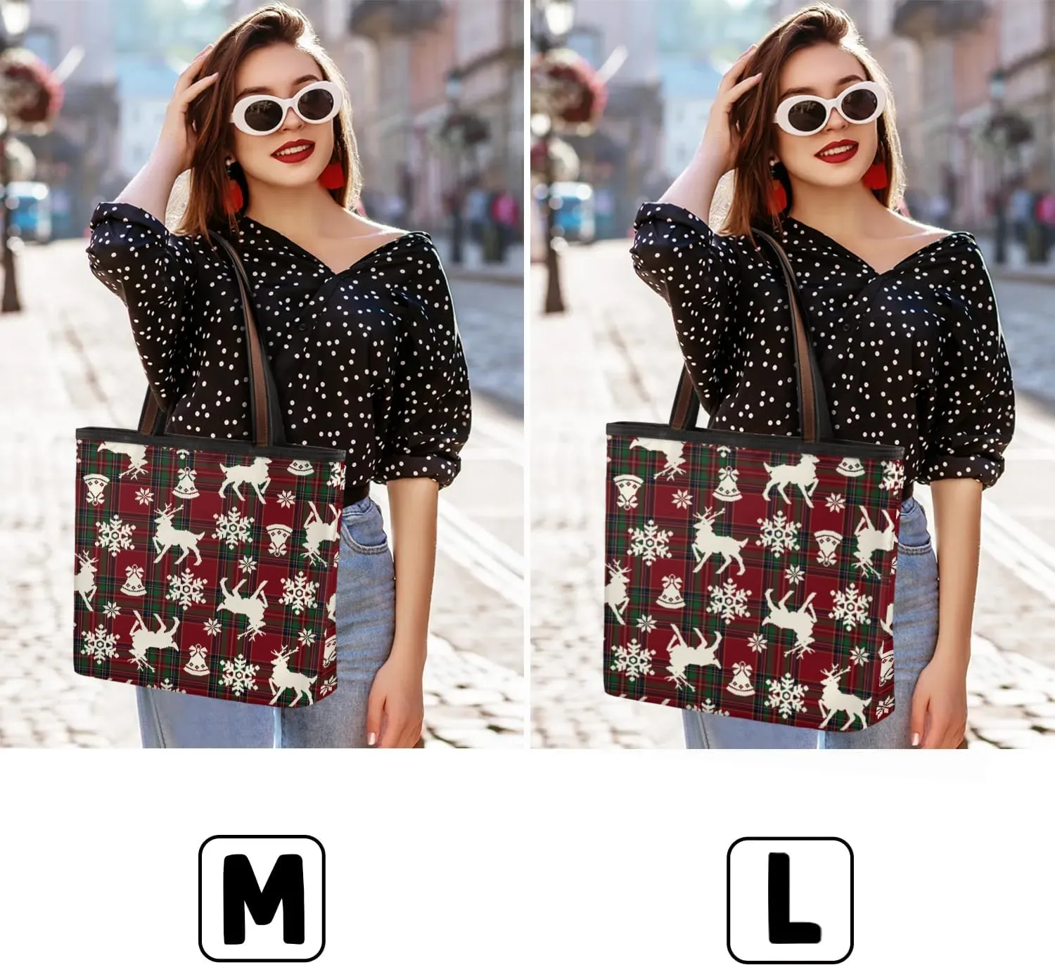 Christmas Snowflakes Moose Tote Bag Tote for Women Zipper Womens Handbags Tote Bag for Work Shopping Travel