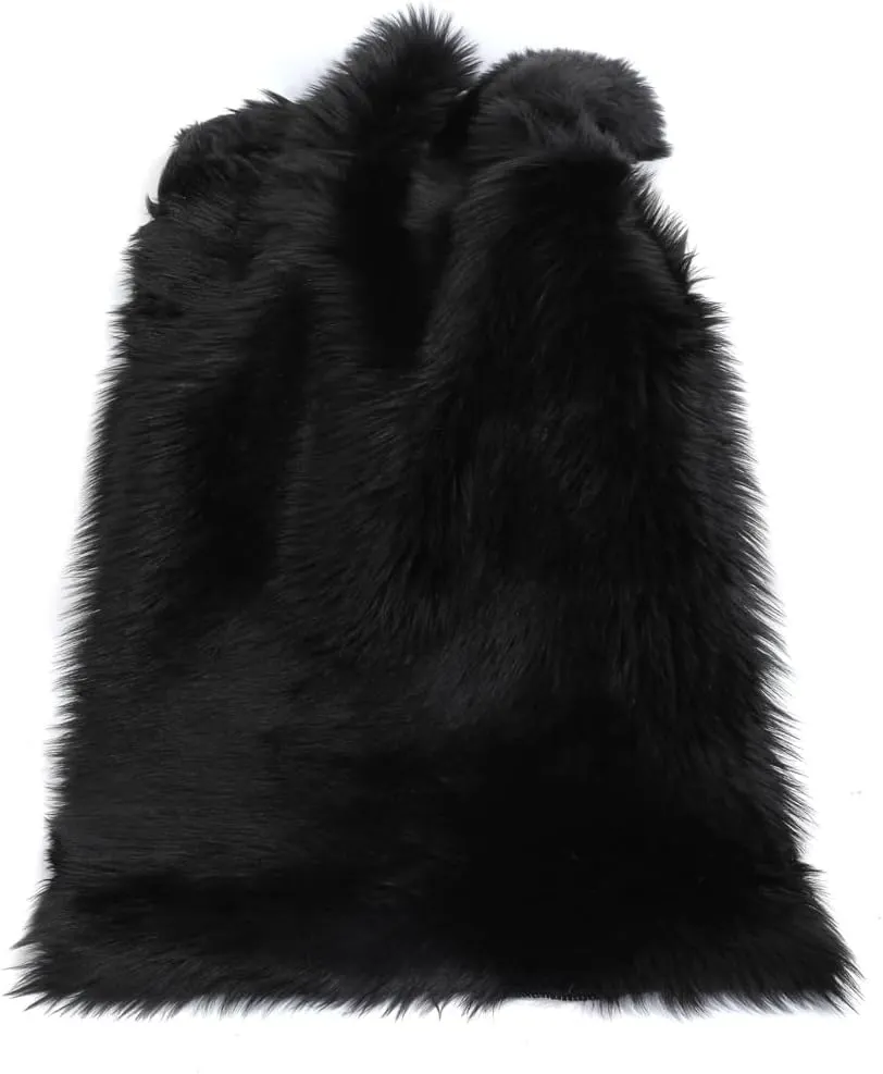 CKLASAY Faux Fur Rug Sheepskin Fuzzy Rug Super Soft Fluffy Plush Area Rug Bedroom Floor Children's Room Sofa Cushion Living Room Bedside Rugs (Black,3×3 ft Rotund)