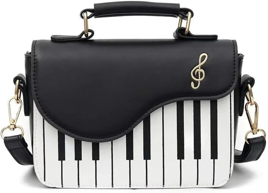 Classic Piano Key Shoulder Bag for Women Trendy Fashion Golden Music Note Crossbody Bag with Handle Strap for Women