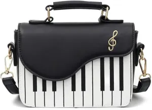 Classic Piano Key Shoulder Bag for Women Trendy Fashion Golden Music Note Crossbody Bag with Handle Strap for Women