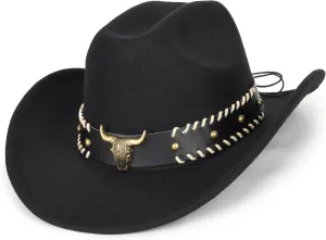 Classic Western-Cowboy-Hat Men Womens Wide Brim Cowgirl Hats Felt Fedora hat (S-M)