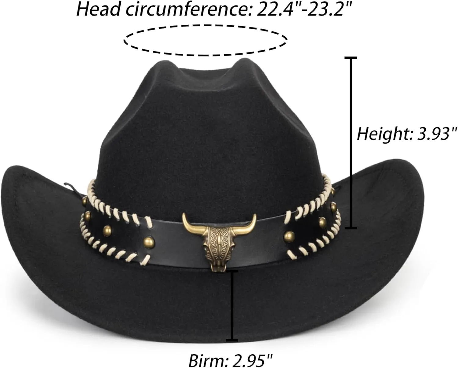 Classic Western-Cowboy-Hat Men Womens Wide Brim Cowgirl Hats Felt Fedora hat (S-M)