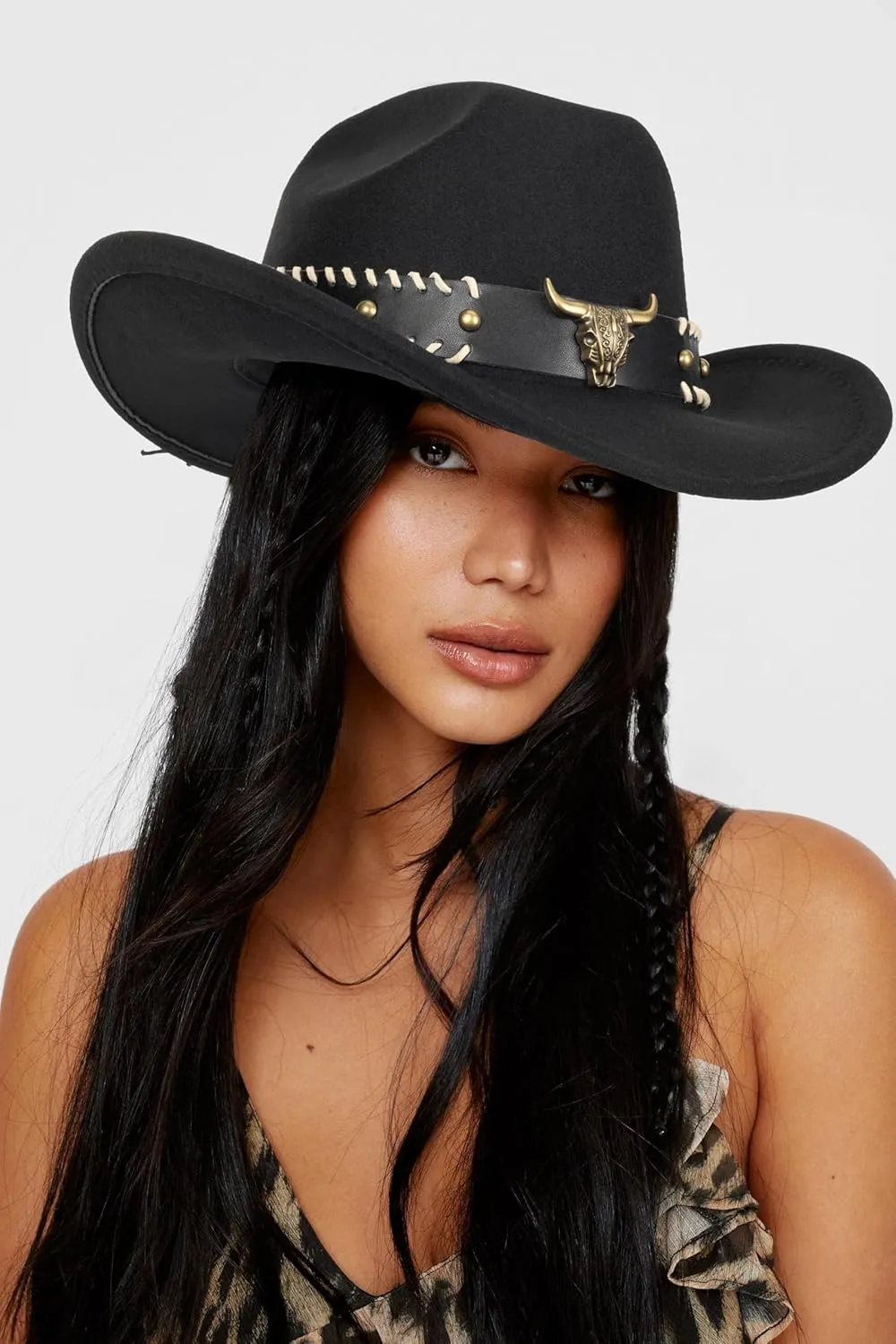Classic Western-Cowboy-Hat Men Womens Wide Brim Cowgirl Hats Felt Fedora hat (S-M)