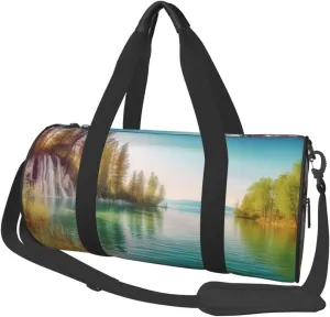 Clean Water and Lake Landscape Duffle Bag for Women Men Personal Item Travel Bag Canvas Weekender Overnight Bag Lightweight Sports Tote Gym Bag Carry On Luggage Bag