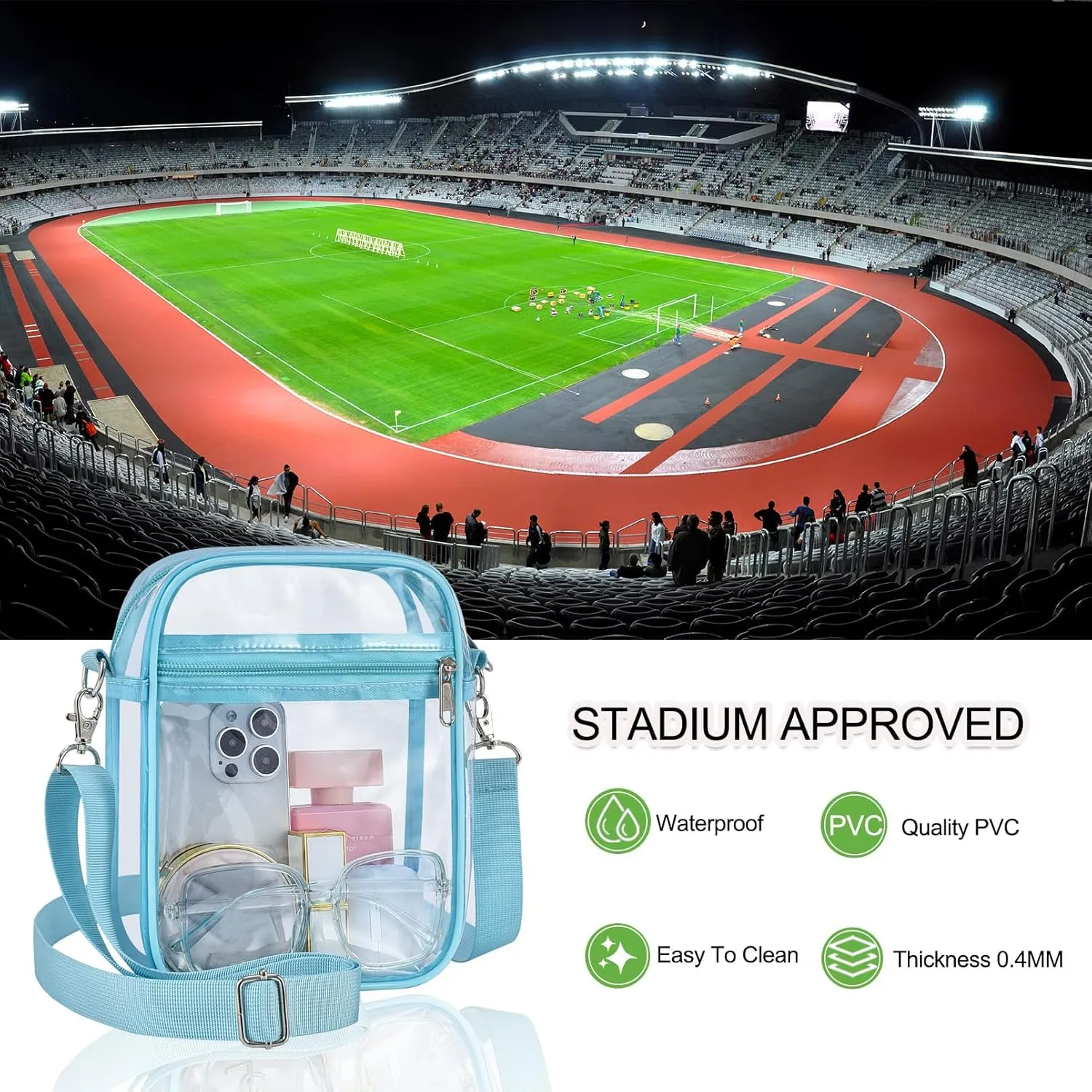 Clear Bag for Stadium Events - Small Purse, Mini Sport Fan Handbag for Concert, Work, Travel